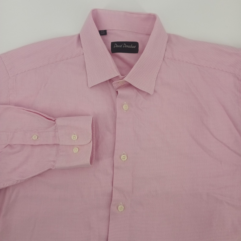 David Donahue Mens Pink Micro Texture Cotton Dress Shirt 16.5 36/37 Long Sleeve